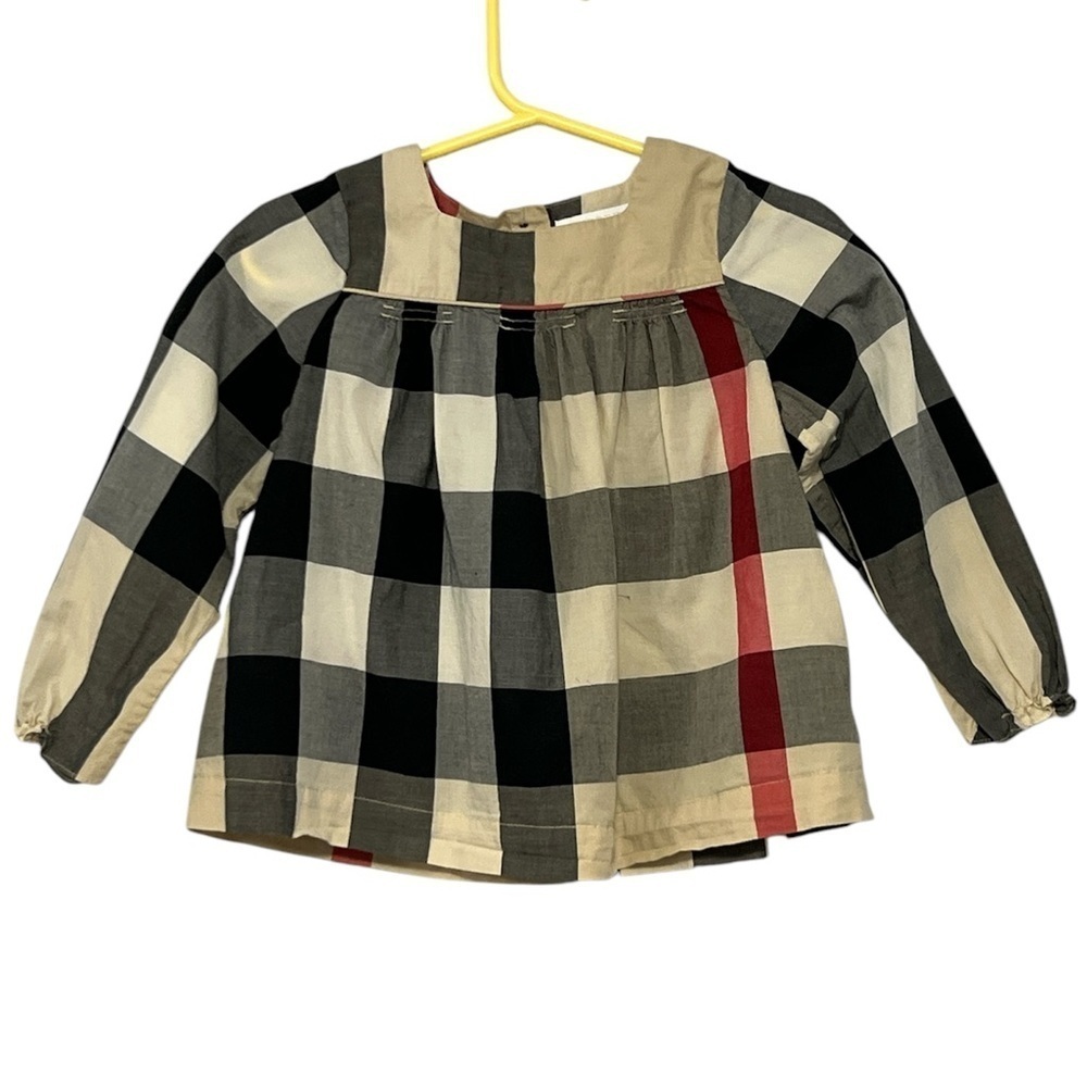BURBERRY 2Y Children Check Plaid Kids Long Sleeve Shirt - Black, Red, Cream